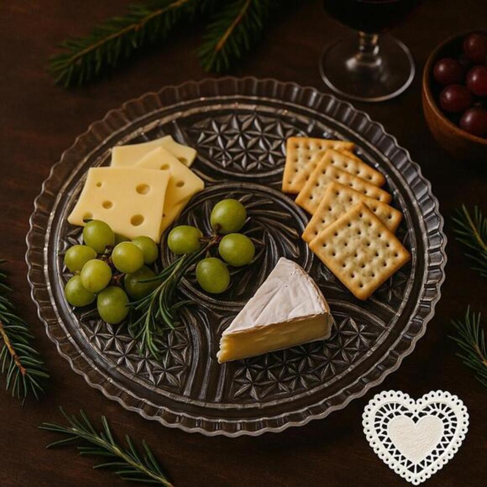 Vintage Pressed Glass Serving Platter Pinwheel Star Pattern Scalloped Rim 14”